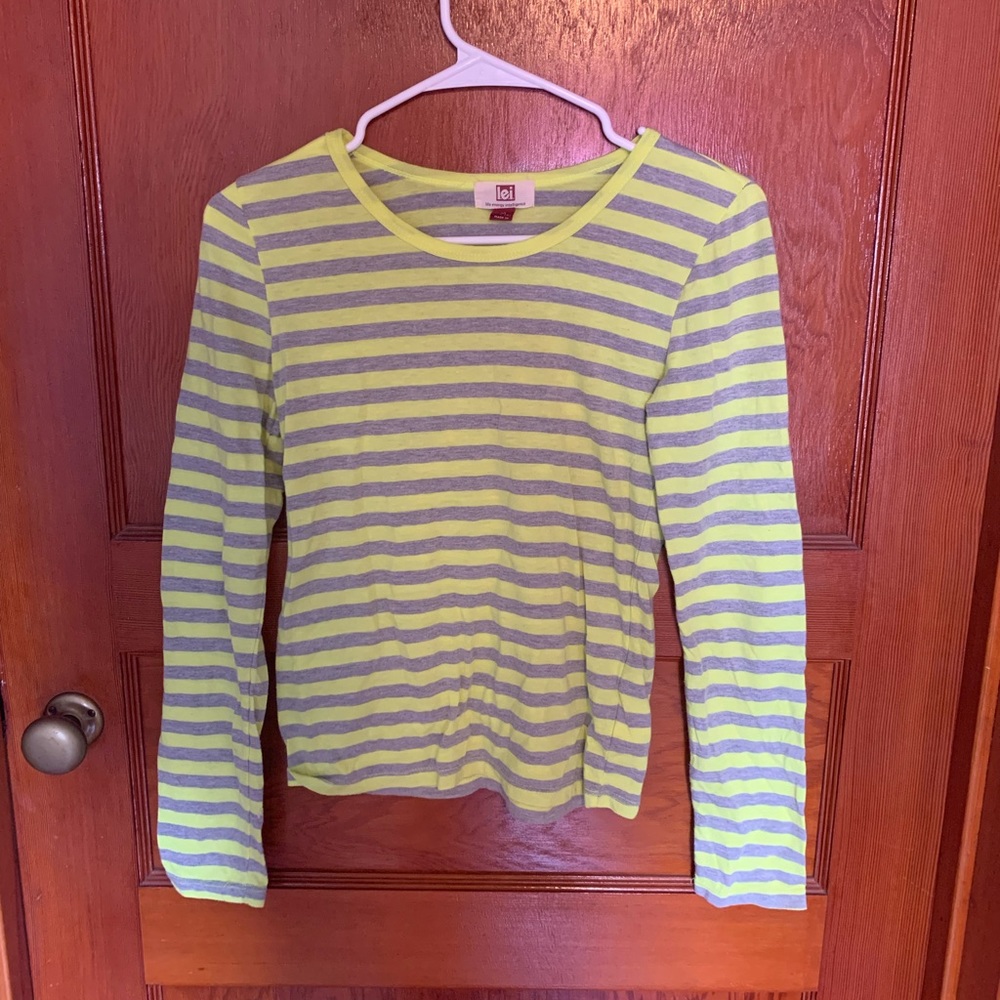 Neon yellow and gray striped long sleeved shirt
